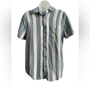 Ben Sherman Men’s Textured Blue and Ivory Button Front Shirt Size Medium